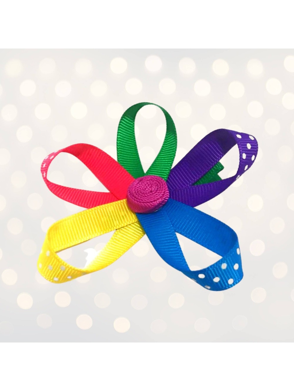 Girls Rainbow Ribbon Flower Hair Clip